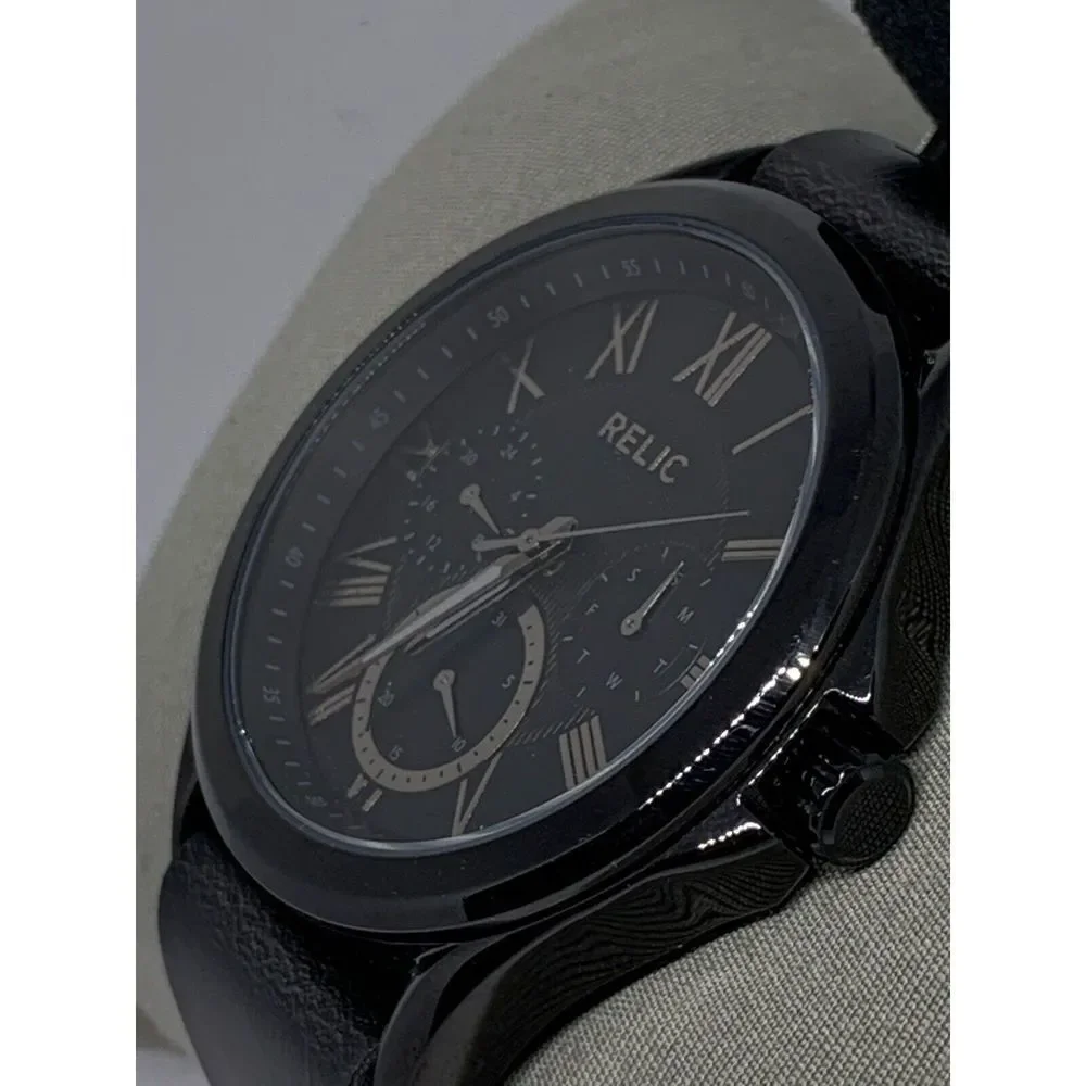 Relic ZR15820 All Black Stainless Steel Watch W/ Custom Nato Band FR54